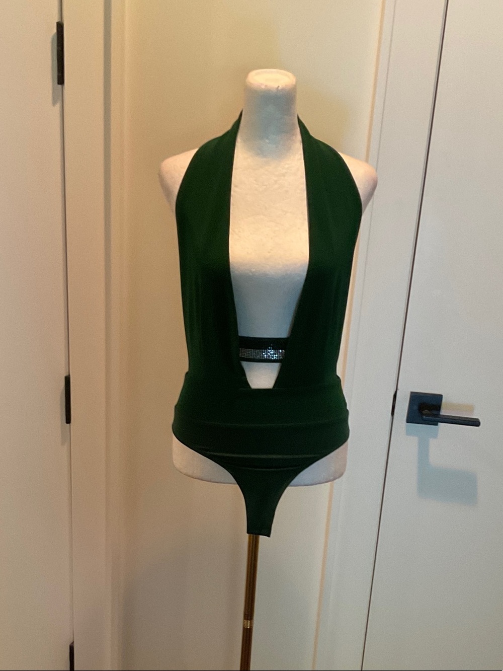Reiss Deep Green Halter Plunge Bodysuit
